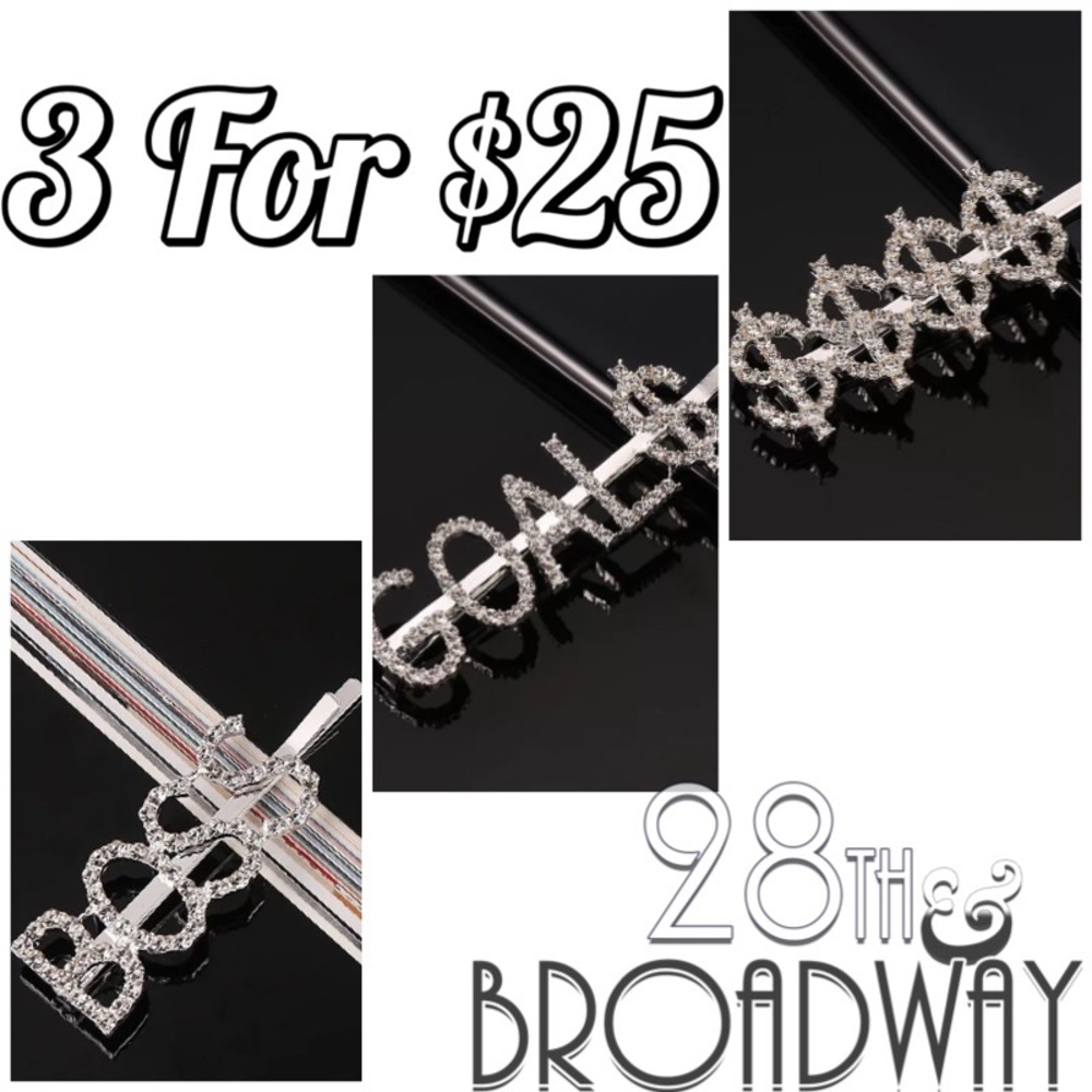 Rhinestone Word Pins,Hair Clips, Barrette Hair Set